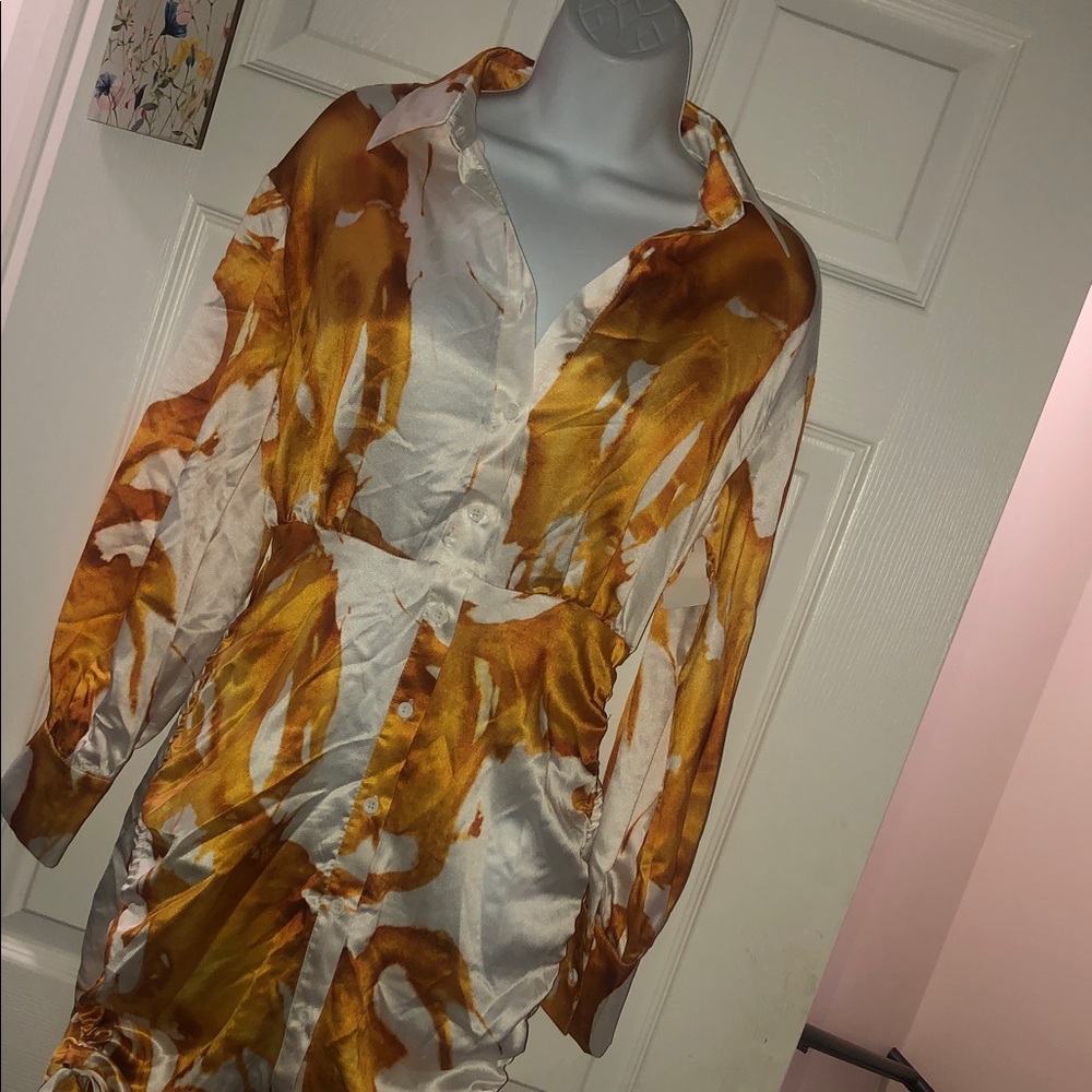 Fashion Nova Stylish Orange and White Dress